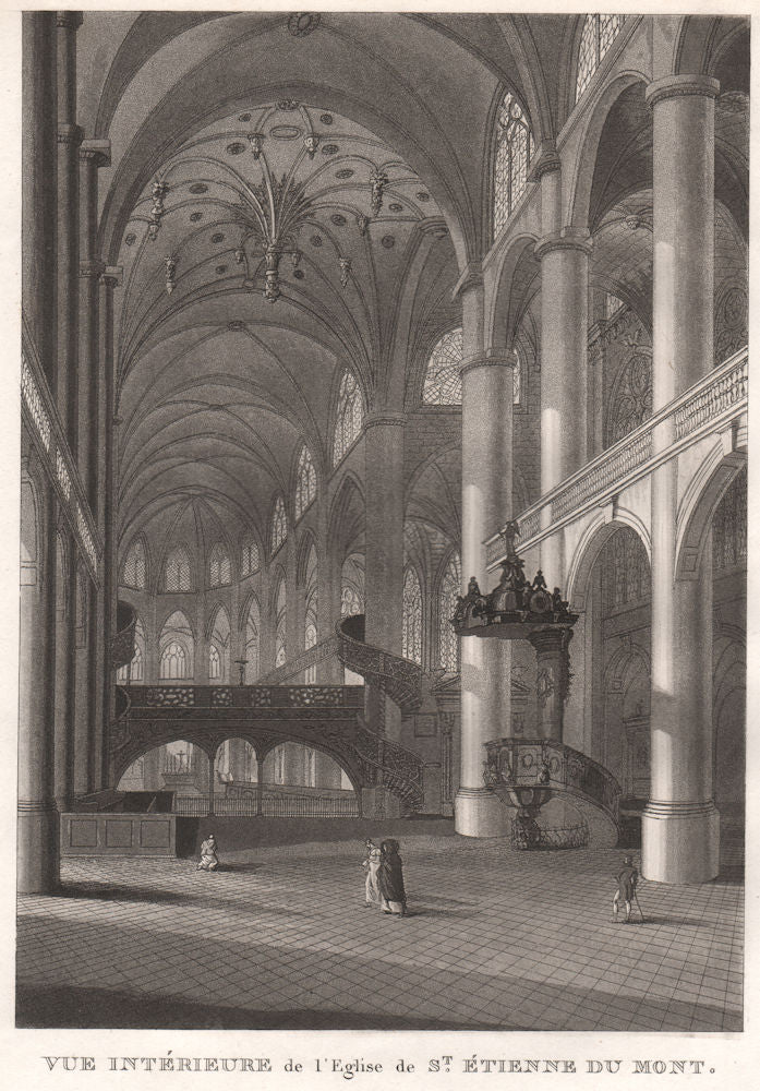 PARIS. Eglise de Saint-Étienne du Mont. Intérieure. Aquatint 1808 old print